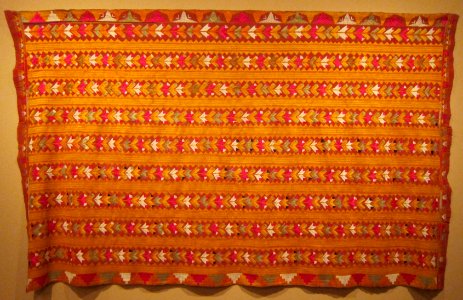 Bridal shawl (phulkari) from Punjab, khadi (hand-spun, hand-woven cotton), silk, plain weave, embroidery, Honolulu Museum of Art