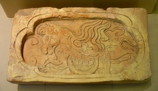 Brick with horse decoration, Hanoi, Mac dynasty, 16th century, terracotta - National Museum of Vietnamese History - Hanoi, Vietnam - DSC05708
