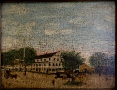Brides Tavern, Dedham, Massachusetts, artist unknown, before 1832, oil painting - Dedham Historical Society - Dedham Massachusetts - DSC04205