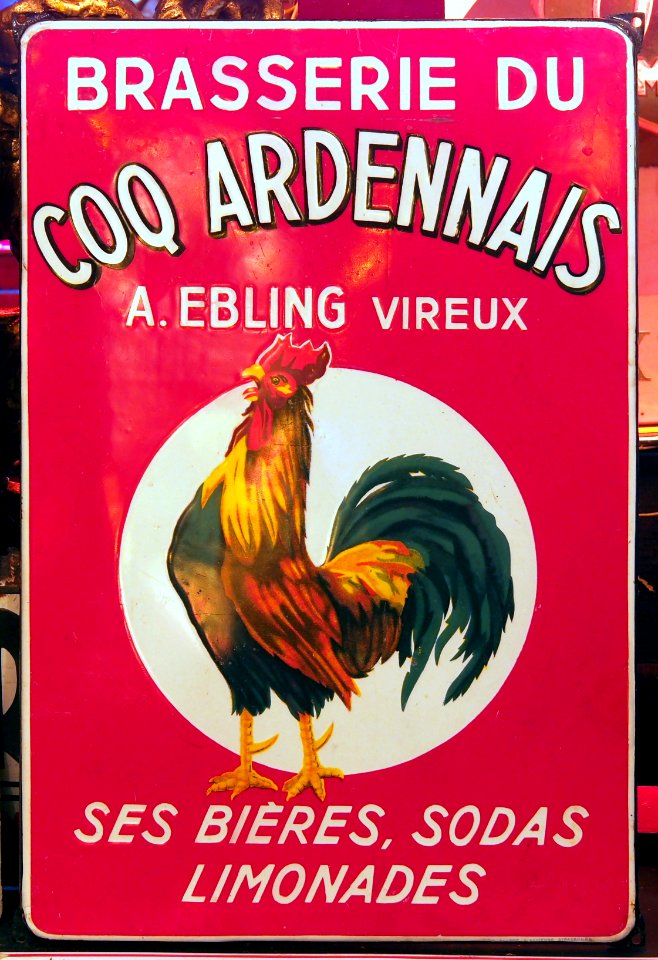 Brasserie du Coq Ardennais, A Ebling vireux, enamel advertising sign