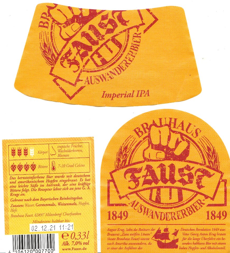 Brauhaus Faust - 1849 Auswandererbier
