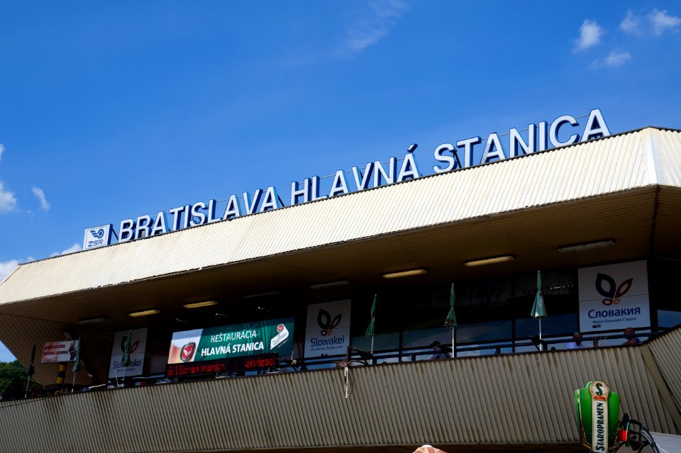 Bratislava hlavná stanica sign from outside train station