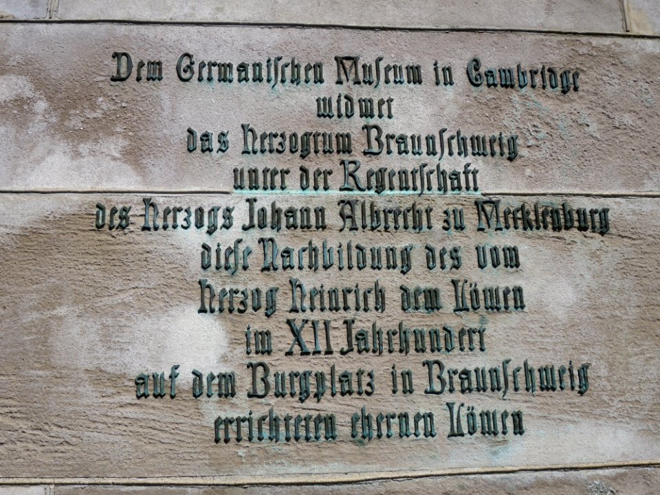 Braunschweiger Löwe (Cambridge) Inschrift 