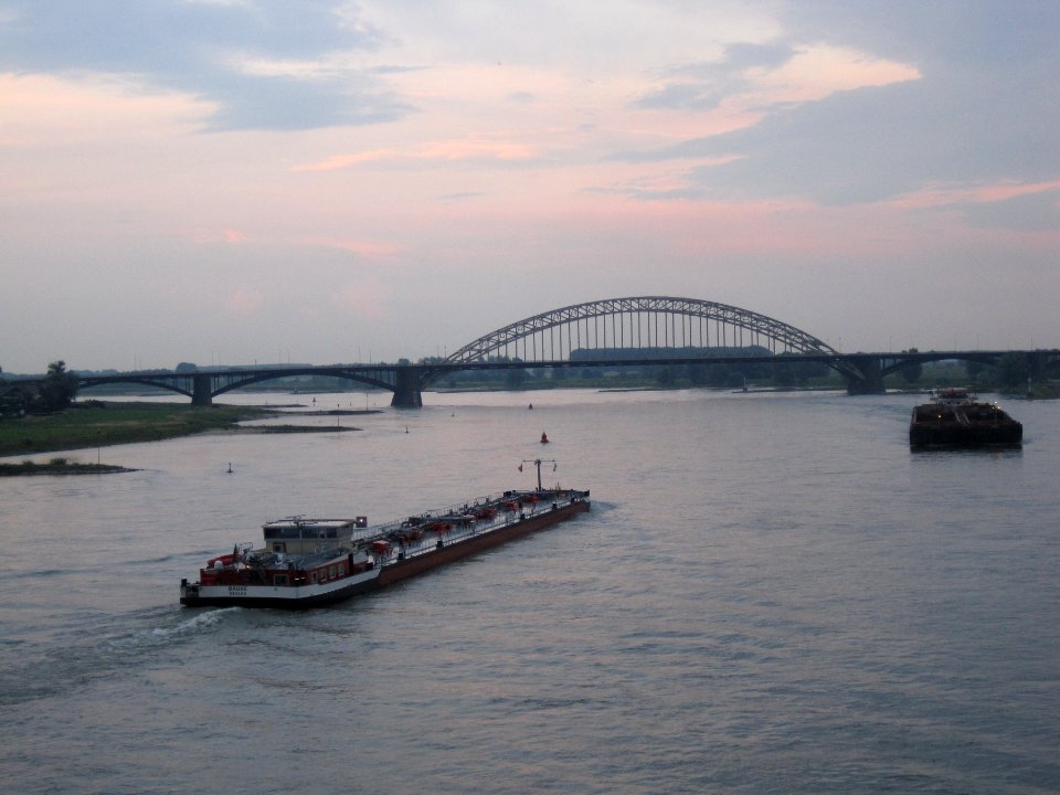 Bridge over the river Waal, view from railwaybridge, Nijmegen, The Netherlands