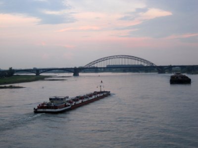 Bridge over the river Waal, view from railwaybridge, Nijmegen, The Netherlands