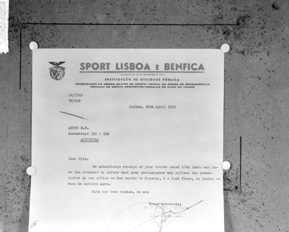 Briefhoofd Sport Lisboa e Benfica, Bestanddeelnr 915-0753