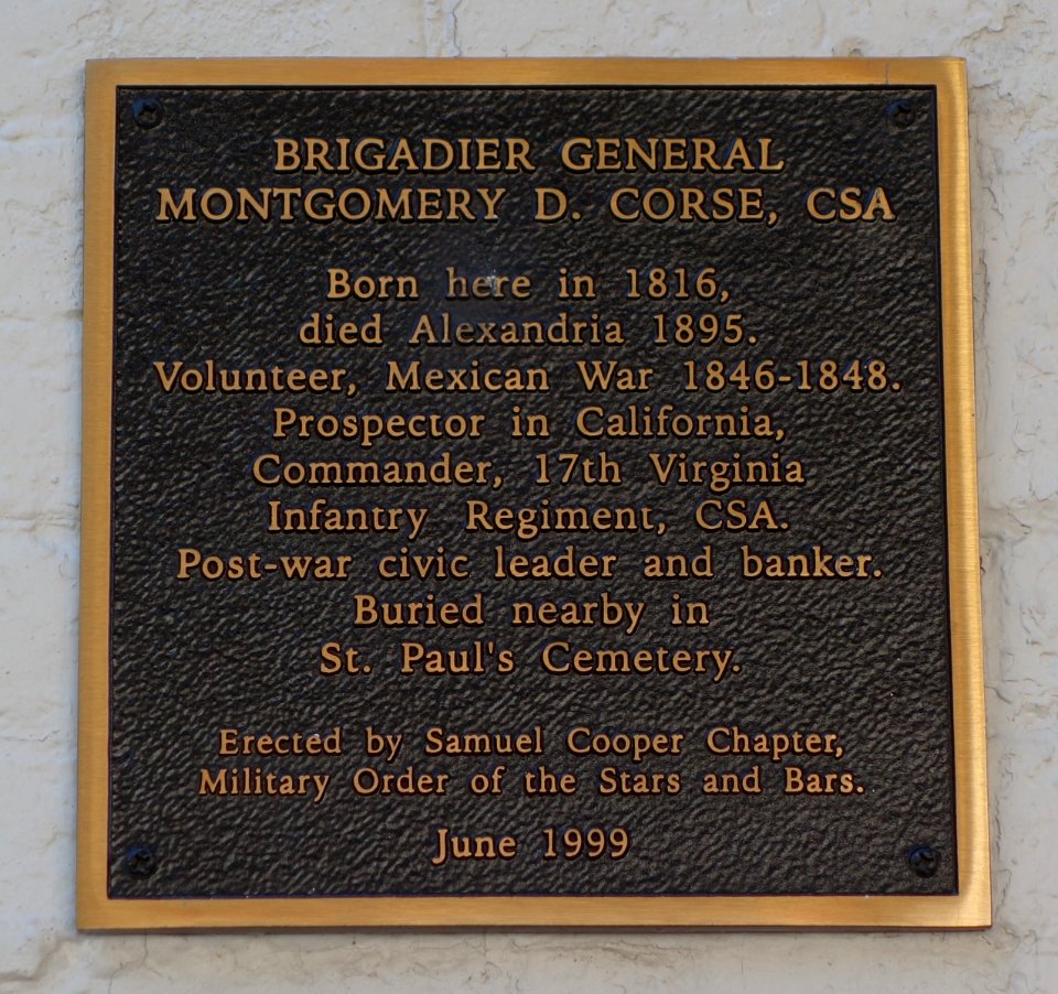 Brigadier General Montgomery D. Corse, CSA, plaque - Alexandria, Virginia - DSC03411