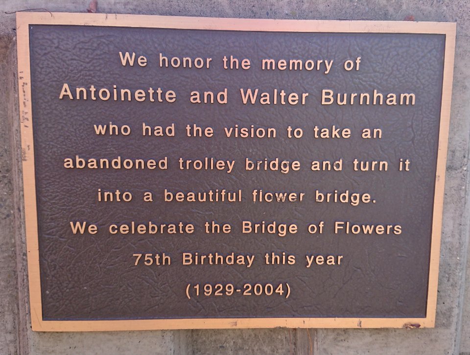 Bridge of Flowers - Burnham memorial plaque