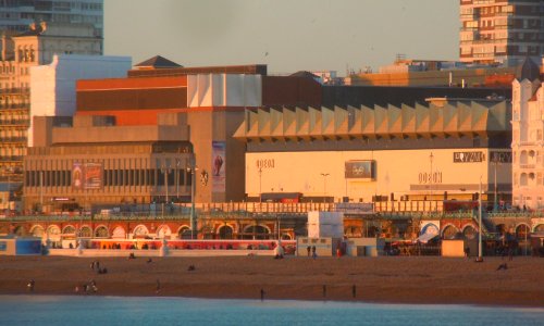 Brighton Centre and Brighton Odeon Kingswest Cinema, King's Road, Brighton (January 2017, seen from Palace Pier)