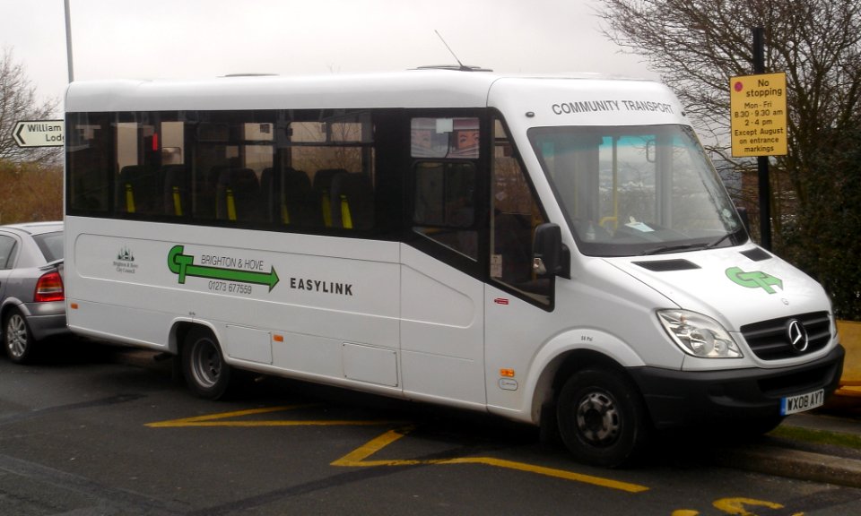 Brighton and Hove Community Transport (Easylink) Minibus WX08 AYU at Davey Drive, Hollingdean (March 2009)