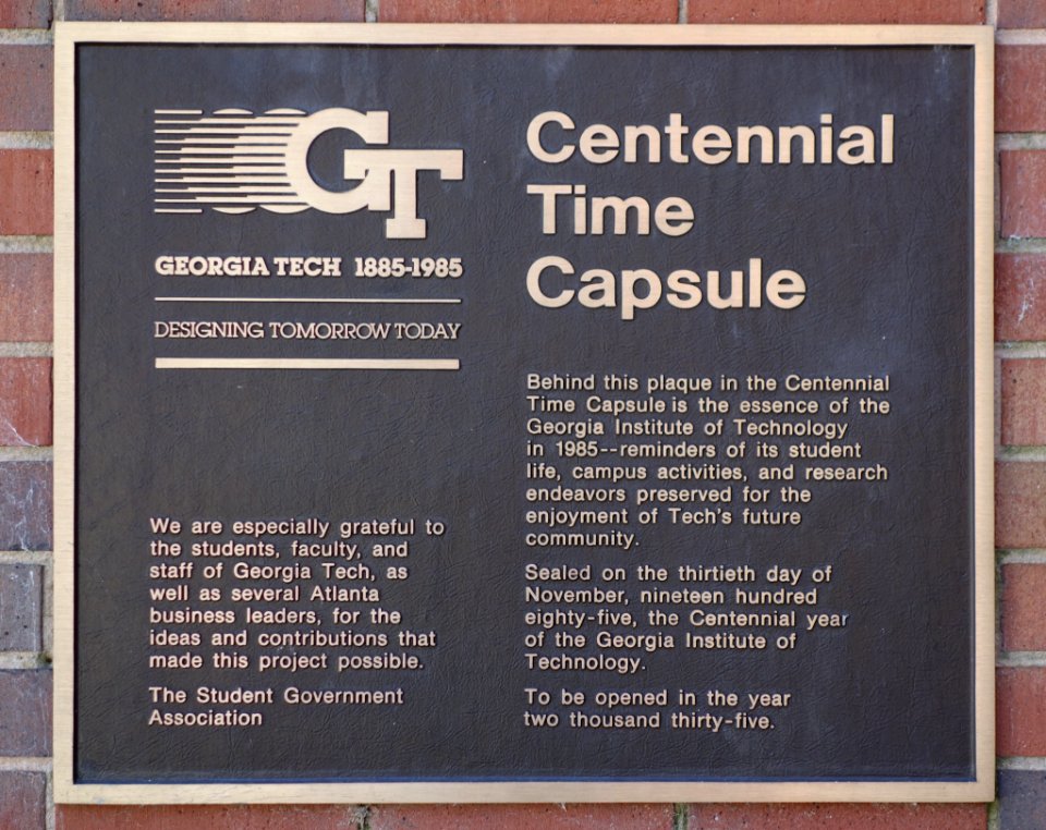 Centennial Time Capsule plaque - Georgia Institute of Technology - DSC00768