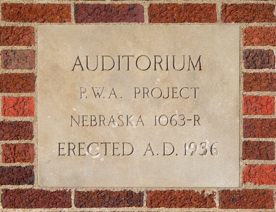 Cedar Bluffs, Nebraska auditorium cornerstone
