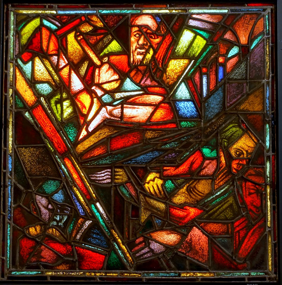 Casting out the Moneychangers from the Temple, by Johann Thorn Prikker, c. 1912, stained glass - Germanisches Nationalmuseum - Nuremberg, Germany - DSC02342