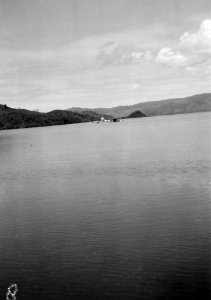 Catalina watervliegtuig in een baai Daarbij een boot, Bestanddeelnr 8221