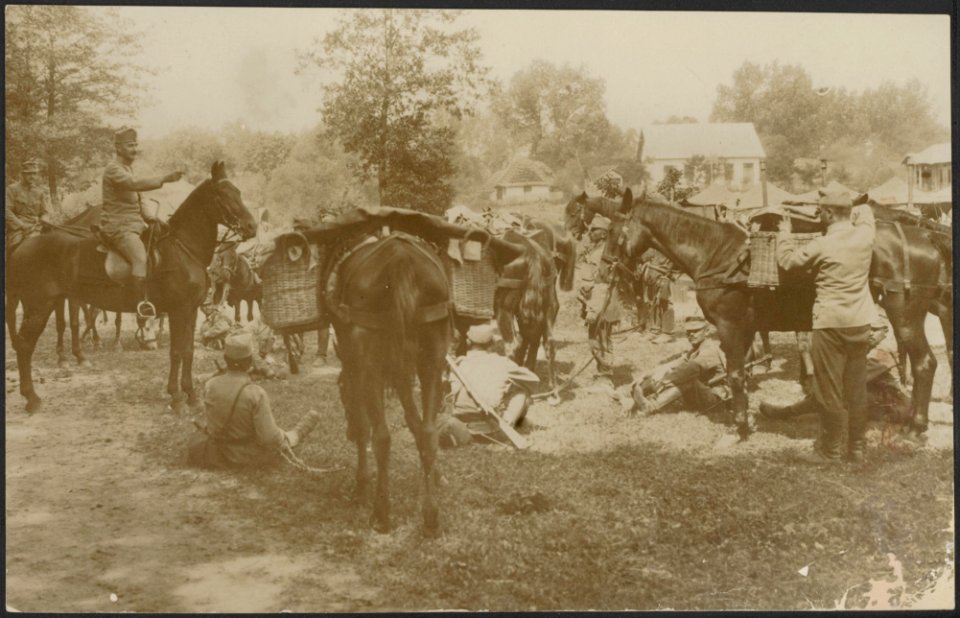 Cavalerie afdeling houdt bivak in een dorp., Bestanddeelnr 158-2224