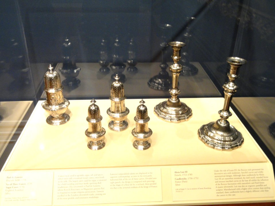 Casters, Paul de Lamerie, London, 1734-1735, and Candlesticks, Alexis Loir III, Paris, 1750-1752 - Nelson-Atkins Museum of Art - DSC08837