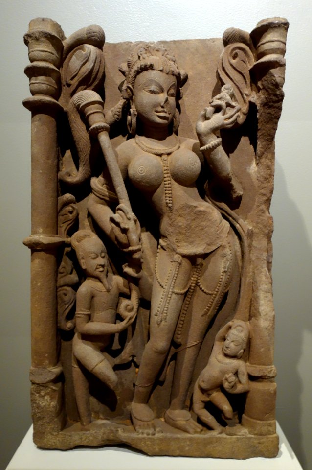 Celestial Maiden Attended by an Ascetic and Infant, Rajasthan, India, 11th century, stone - Cincinnati Art Museum - DSC03235