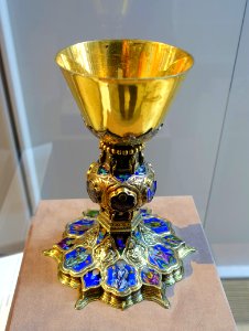 Chalice of St. Michael, from the Abbey of St. Michael, Siena, Italy, c. 1320, silver gilt, basse-taille enamel - Morgan Library & Museum - New York City - DSC06721