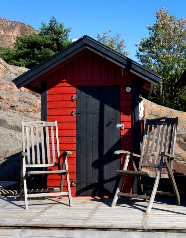 Chairs outside a fishing hut in Loddebo