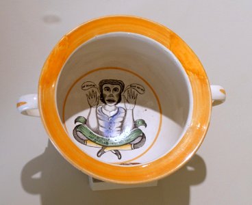 Chamber pot with frog, England, c. 1830-1850, earthenware, view 3 - Concord Museum - Concord, MA - DSC05891