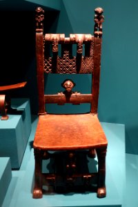 Chair, Chokwe peoples, Democratic Republic of the Congo, 1800s, wood, leather, brass - Fowler Museum - University of California, Los Angeles - DSC02355