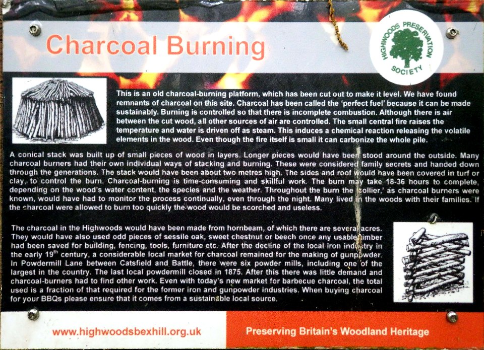 Charcoal Burning Information Board, Highwoods, Bexhill-on-Sea