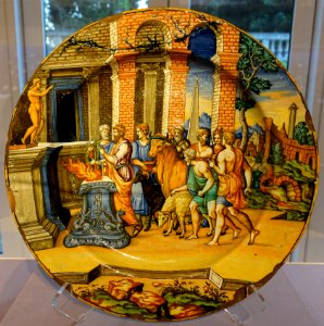 Charger depicting Psyche's Father Consulting the Oracle, after Agostino Veneziano, Italy, Faenze, c. 1550-1570, maiolica - California Palace of the Legion of Honor - San Francisco, CA - DSC03027