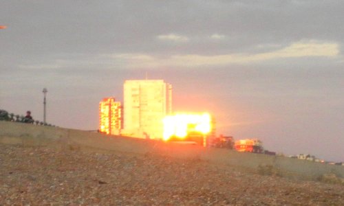 Chartwell Court, Sussex Heights and Bedford Towers, Brighton, seen at sunset from the beach in Hove (July 2013) (4)
