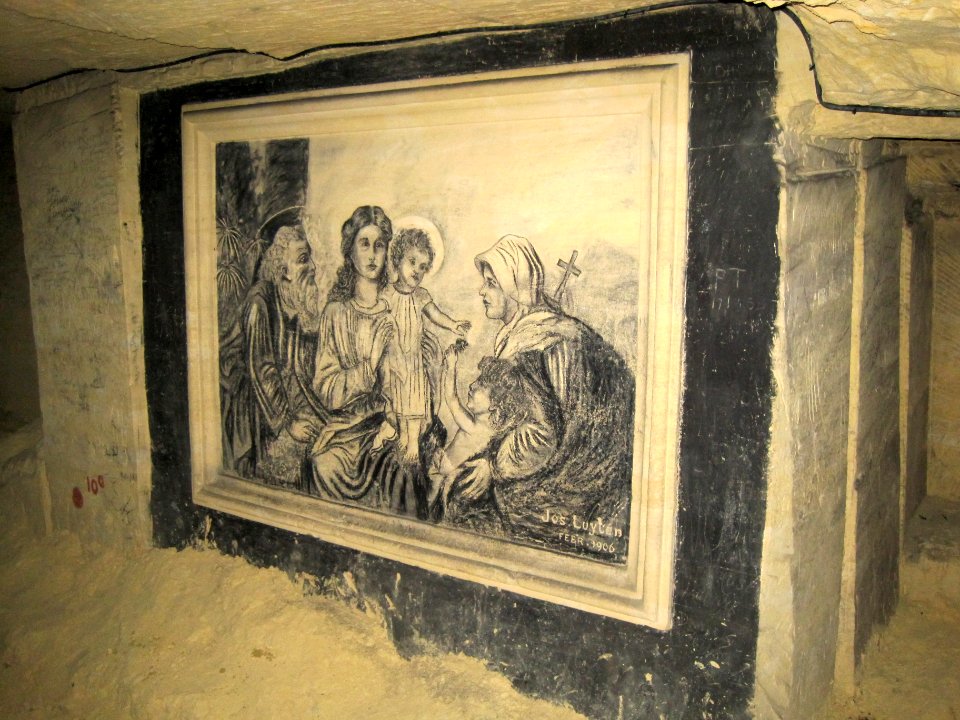 Charcoal drawing in Chalkquarry by Jos Luyten (1906), Valkenburg aan de Geul, the Netherlands