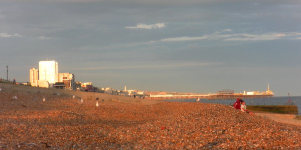 Chartwell Court, Sussex Heights and Bedford Towers, Brighton, seen at sunset from the beach in Hove (July 2013) (3)