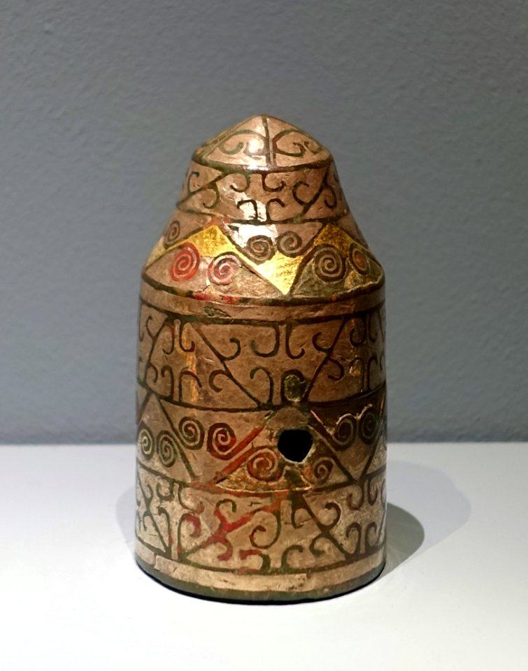 Chariot wheel cap, China, Warring States period, 475-221 BC, bronze inlaid with silver and gold - Middlebury College Museum of Art - Middlebury, VT - DSC08217