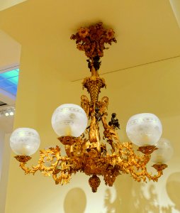 Chandelier, attributed to Henry N. Hooper & Co., Boston, 1850-1855, gilt bronze, glass - Peabody Essex Museum - DSC06850