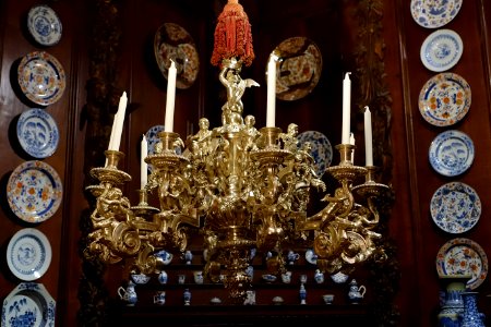Chandelier, perhaps a gift from William III and Queen Mary to the 1st Duke of Devonshire, silver - State Closet, Chatsworth House - Derbyshire, England - DSC03230