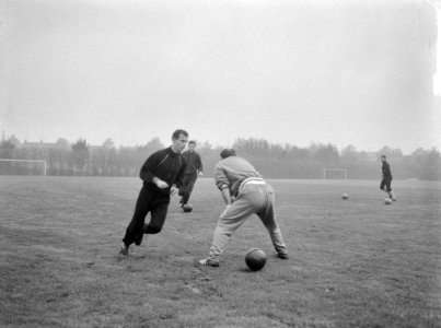 Centrale training Nederlands elftal in Den Bosch . Coen Moulijn en Elek Schwartz, Bestanddeelnr 913-1541