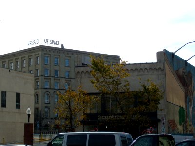 CentreVenture building on Main St with the Artspace building in the background, in Winnipeg Manitoba