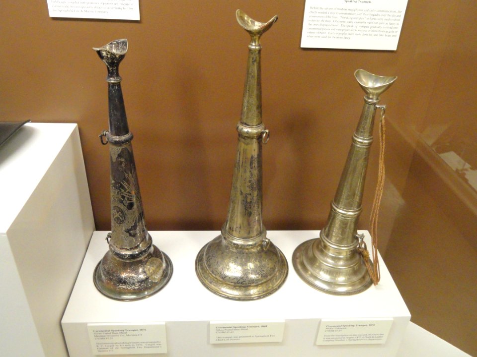 Ceremonial Speaking Trumpets, 1876, 1868, 1872 - Lyman & Merrie Wood Museum of Springfield History - DSC04149