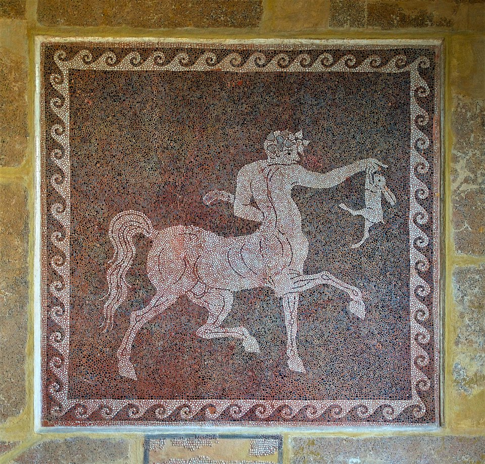 Centaur mosaïc return hunting hare Rhodes