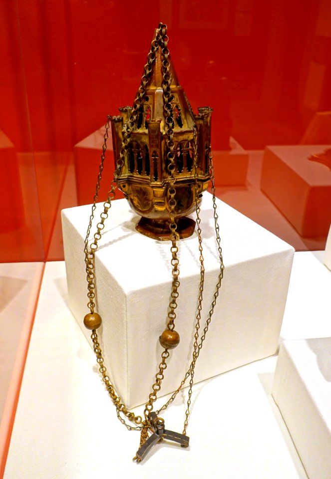 Censer, on loan from the Metropolitan Museum of Art, Italy, 1400s, gilt copper, champleve enamel - Jordan Schnitzer Museum of Art, University of Oregon - Eugene, Oregon - DSC09451