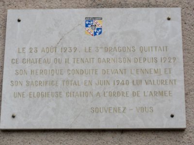 Château de Lunéville, plaque commémorative 3me Dragons