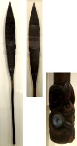 Ceremonial canoe paddle, c. 1880-1890, New Zealand, Maori people, kauri wood with paua shell inlay, --Honolulu Academy of Arts-- photo