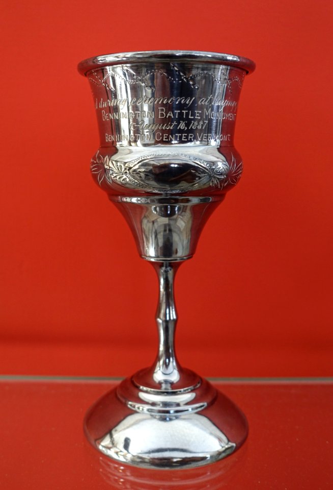 Ceremonial cup used in the laying of the cornerstone of the Bennington Battle Monument on August 16, 1887, silver - Bennington Museum - Bennington, VT - DSC08691