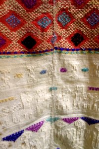 Ceremonial huipil, Kakchiquel Maya, San Lucia Utatlan, c. 1930s-1940s, view 2, silk, handspun cotton, commercial tulle - Textile Museum of Canada - DSC01069
