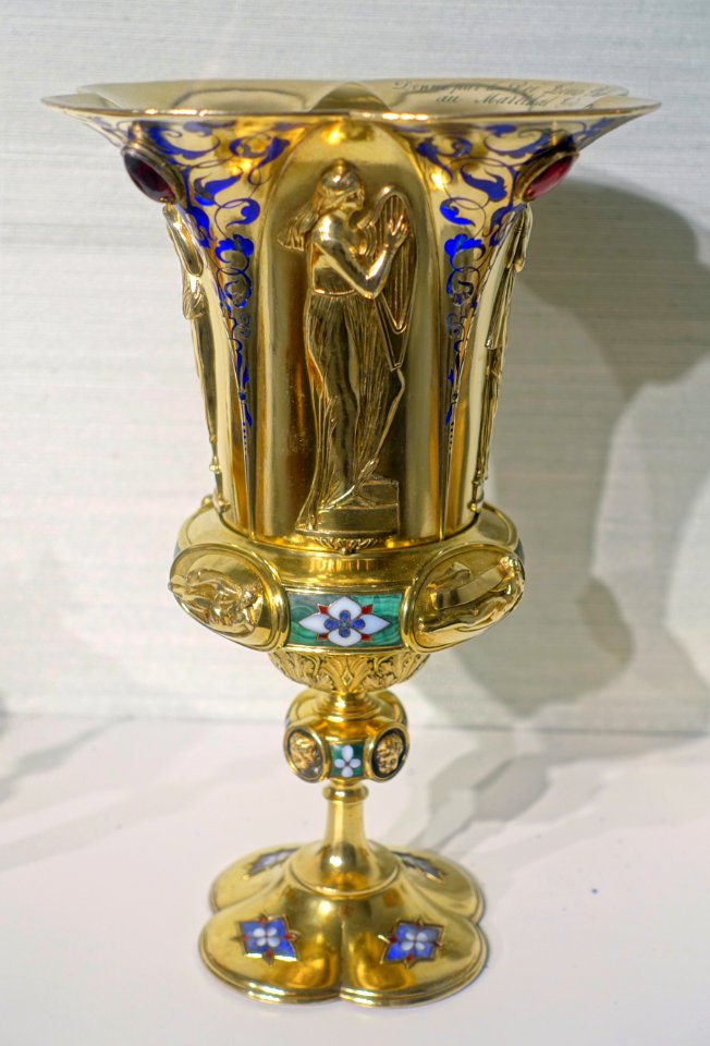 Ceremonial cup, Fossin & Fils, Paris, gilt silver, enamel - Hessisches Landesmuseum Darmstadt - Darmstadt, Germany - DSC01074