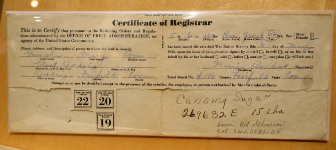 Certificate of Registrar for War Ration Stamps - National Museum of American History - DSC00069