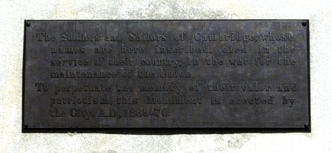 Cambridge Soldiers Memorial plaque - Cambridge, Massachusetts - DSC06431