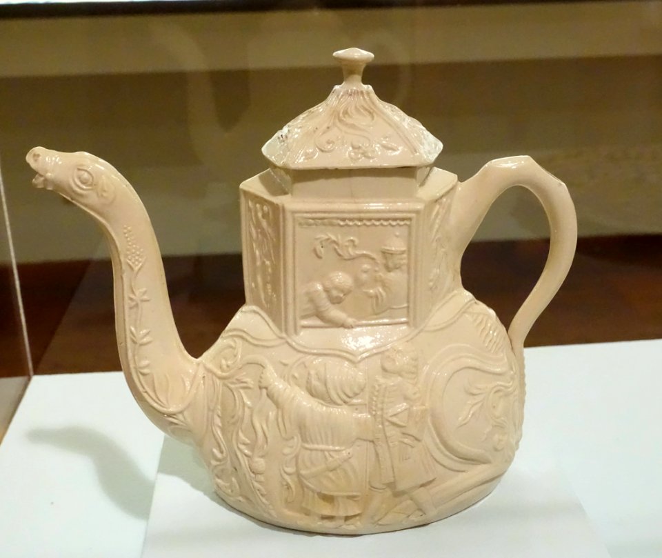 Camel teapot, Staffordshire, England, c. 1750, earthenware, mold-cast and salt-glazed - Krannert Art Museum, UIUC - DSC06663