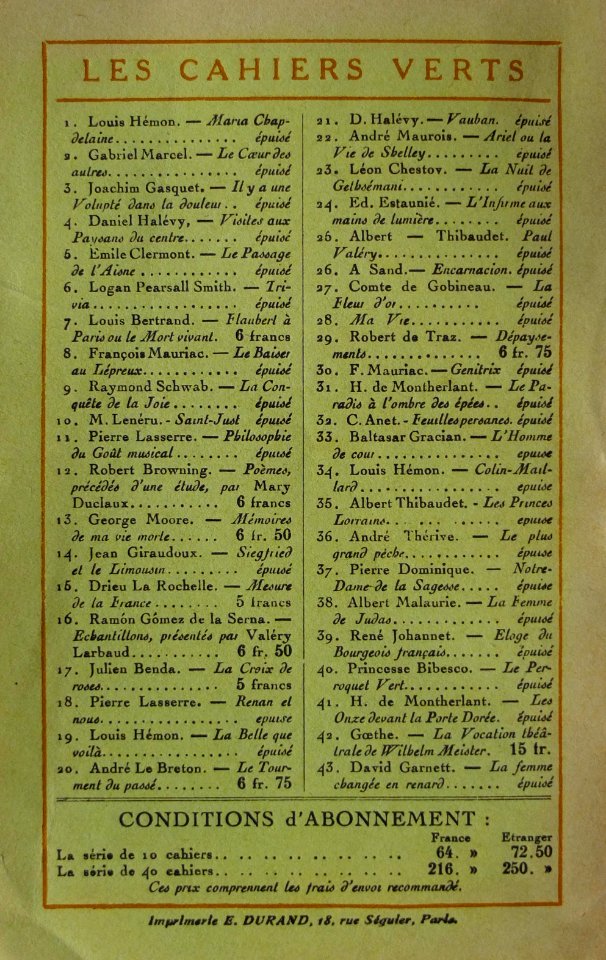 Cahiers verts liste 1-43