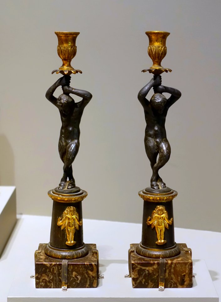 Candlesticks, artist unknown, c. 1880, bronz, marble, gilding - Portland Museum of Art - Portland, Maine - DSC03958