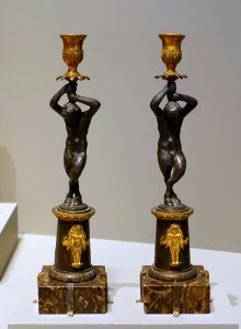 Candlesticks, artist unknown, c. 1880, bronz, marble, gilding - Portland Museum of Art - Portland, Maine - DSC03958