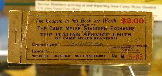 Camp Miles Standish POW coupon book, World War II - Old Colony History Museum - Taunton, Massachusetts - DSC03938 photo